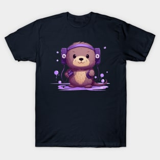 Kawaii sea otter listen music on the Purple tape cassette T-Shirt